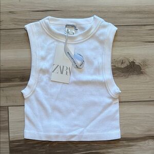 Zara Womens White Sleeveless Mid Tank Top